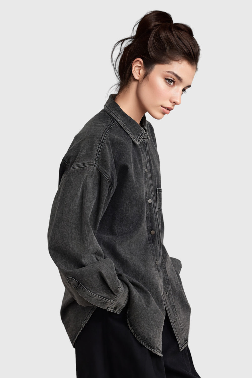 Oversized Denim Jacket - Dark Grey