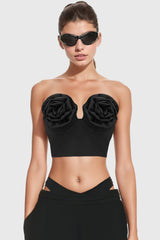 Bandeau-Top mit Rosenmuster - Schwarz