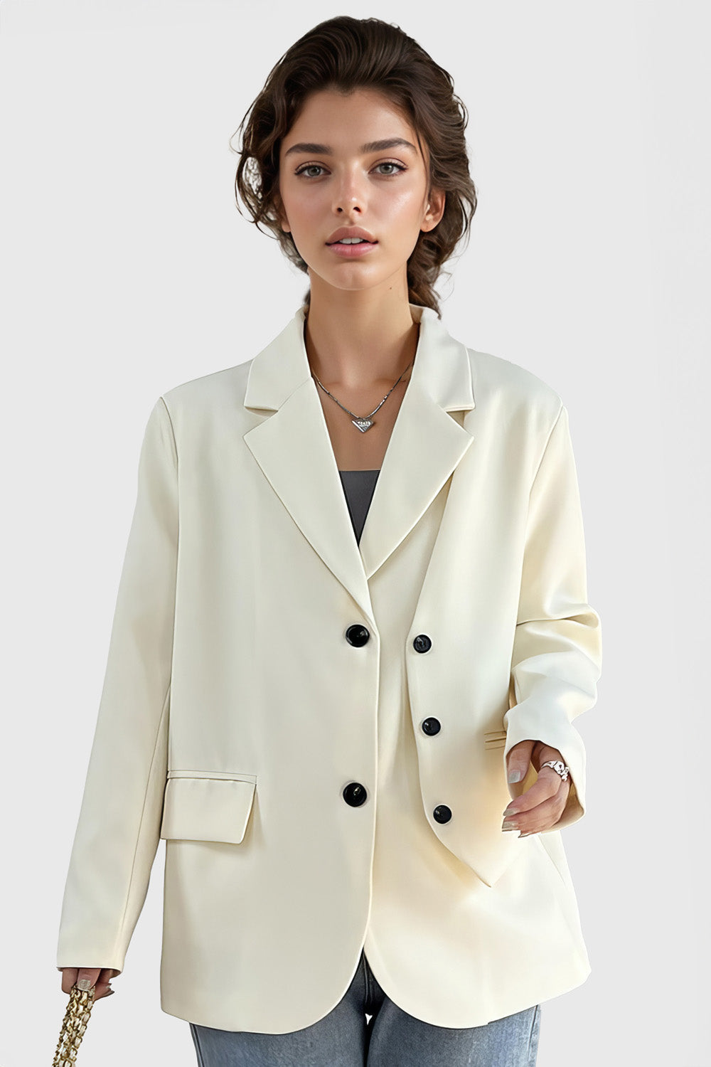 Regular Blazerwith Extra Buttons Detail - White