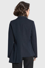 Asymmetrical Striped Blazer- Navy Blue