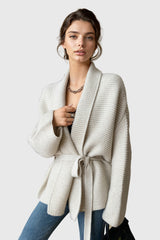 Strickjacke mit Gürtel - Beige