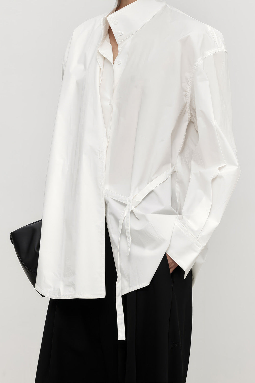 Button Down Shirt with Double Layer Detail - White