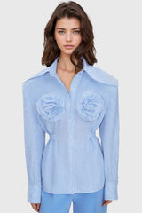 Tailored Shirt with Flowers - Blue