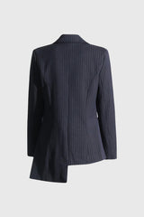 Asymmetrical Striped Blazer- Navy Blue