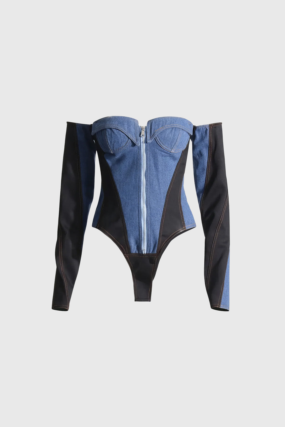 Off-Shoulder-Jeansbodysuit - Blau