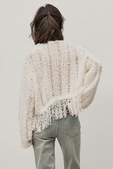 Open-Knit Top with Fringe - Vanilla