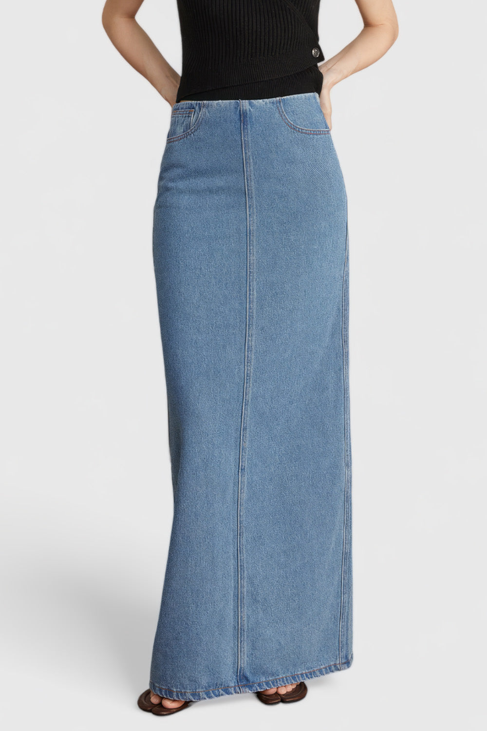 Maxi-Jeansrock mit verkürzter Taille - Blau