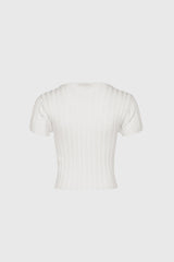 Ribbed Crop Top with Cuts - White