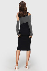 Vestido midi ajustado con detalles de punto - Negro