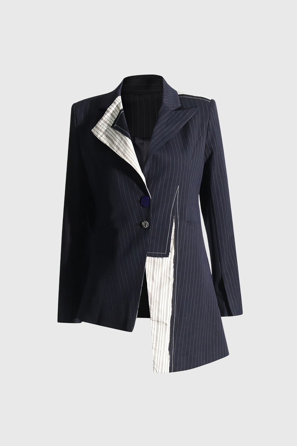 Asymmetrical Striped Blazer- Navy Blue