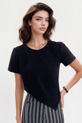 Unregelmäßiges Crop-T-Shirt - Schwarz