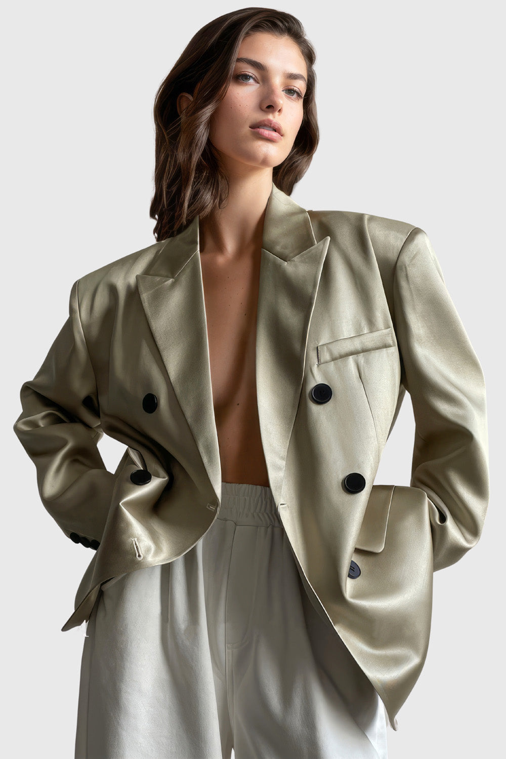 Leather Loose Blazer- Green