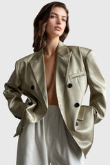 Leather Loose Blazer- Green