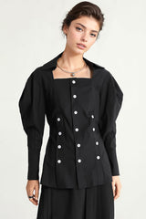 Cambered Shirt with Oversized Sleeves - Black