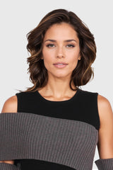 Vestido midi ajustado con detalles de punto - Negro