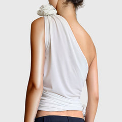 WEISSES ONE-SHOULDER-TOP mit Blumen