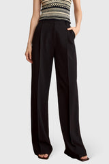 High Waisted Trousers with Topstitching - Black