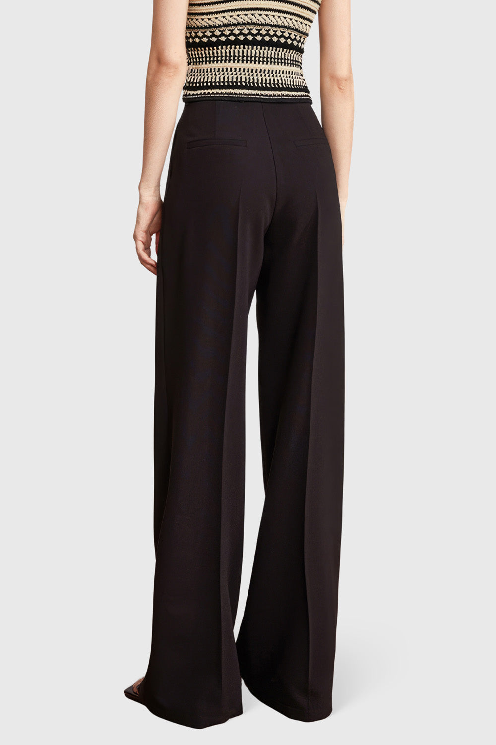 High Waisted Trousers with Topstitching - Black