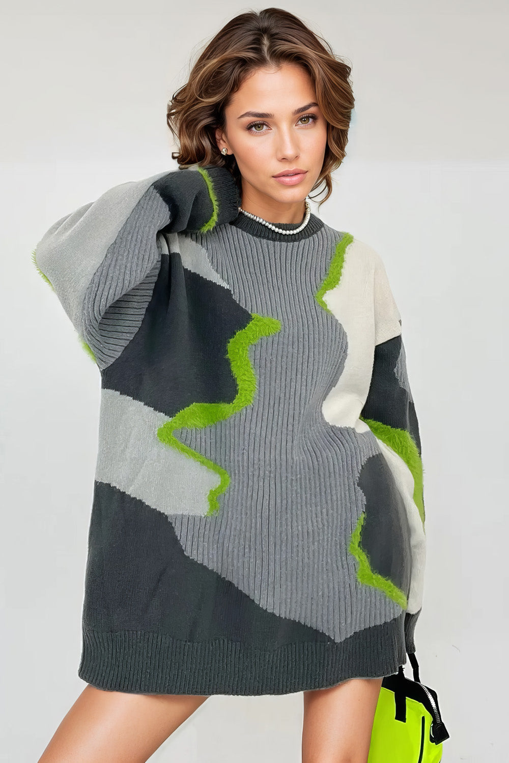 Oversized Knitted Sweater - Green
