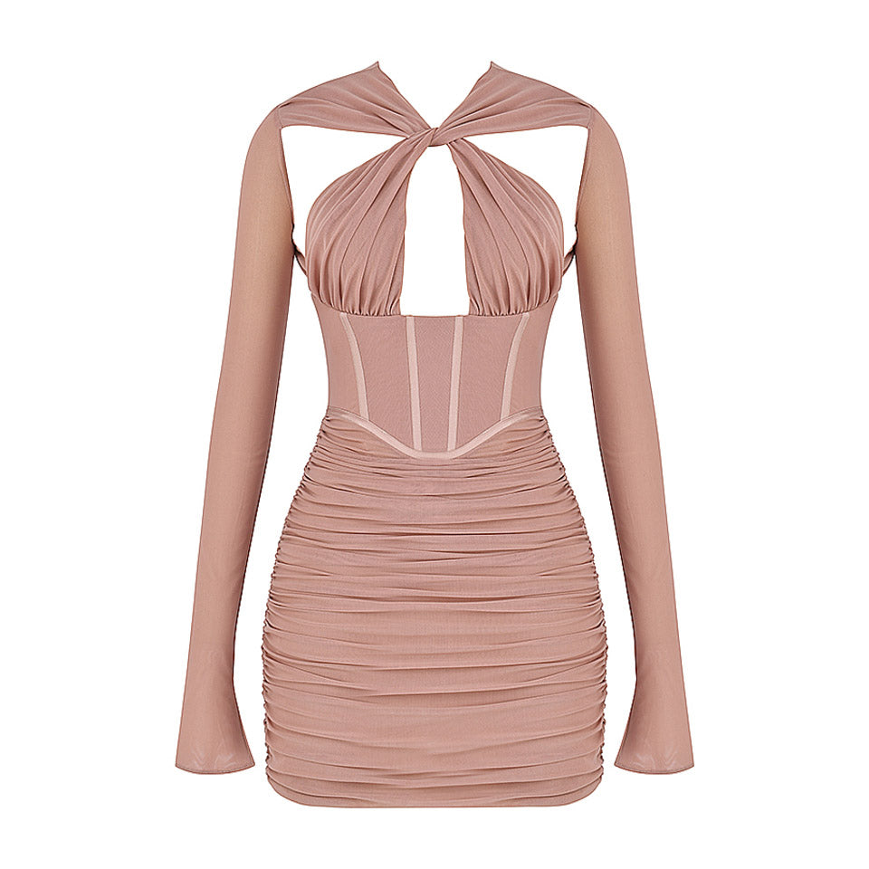 EMA LONG SLEEVE LACE UP MINI DRESS