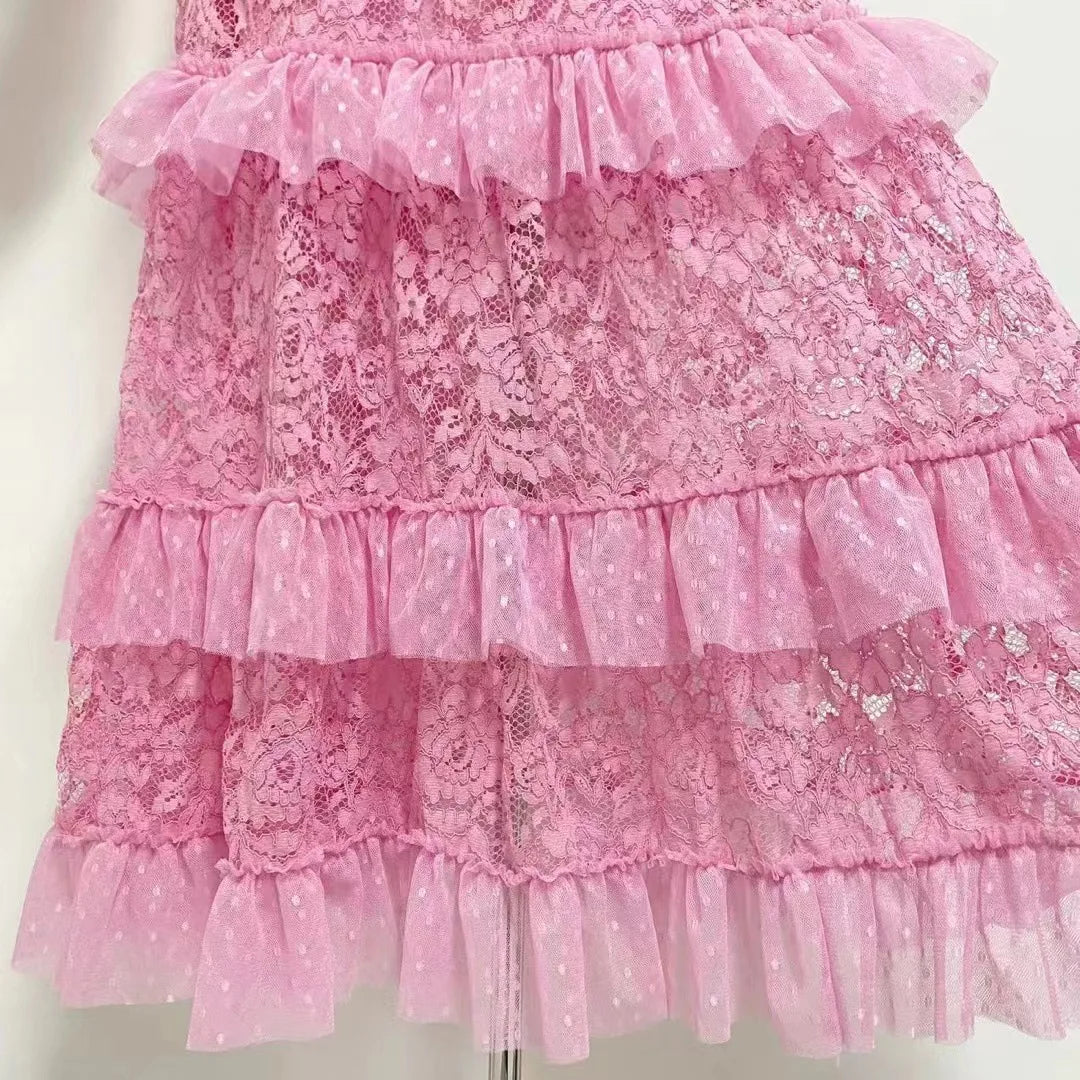 VESTIDO MAXI ROSA TEXTURIZADO CON MANGAS LARGAS