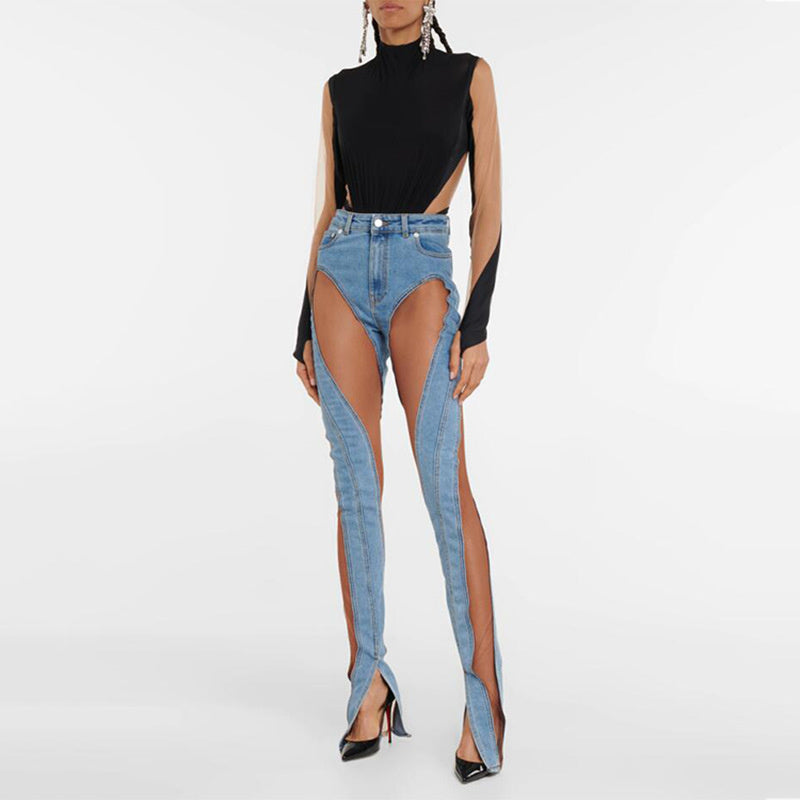 MIDORY Mesh HOCHTAILLIERTE PATCHWORK-JEANS