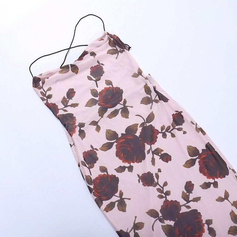 Rückenfreies Maxikleid mit Schnürung und Jami Rose-Print