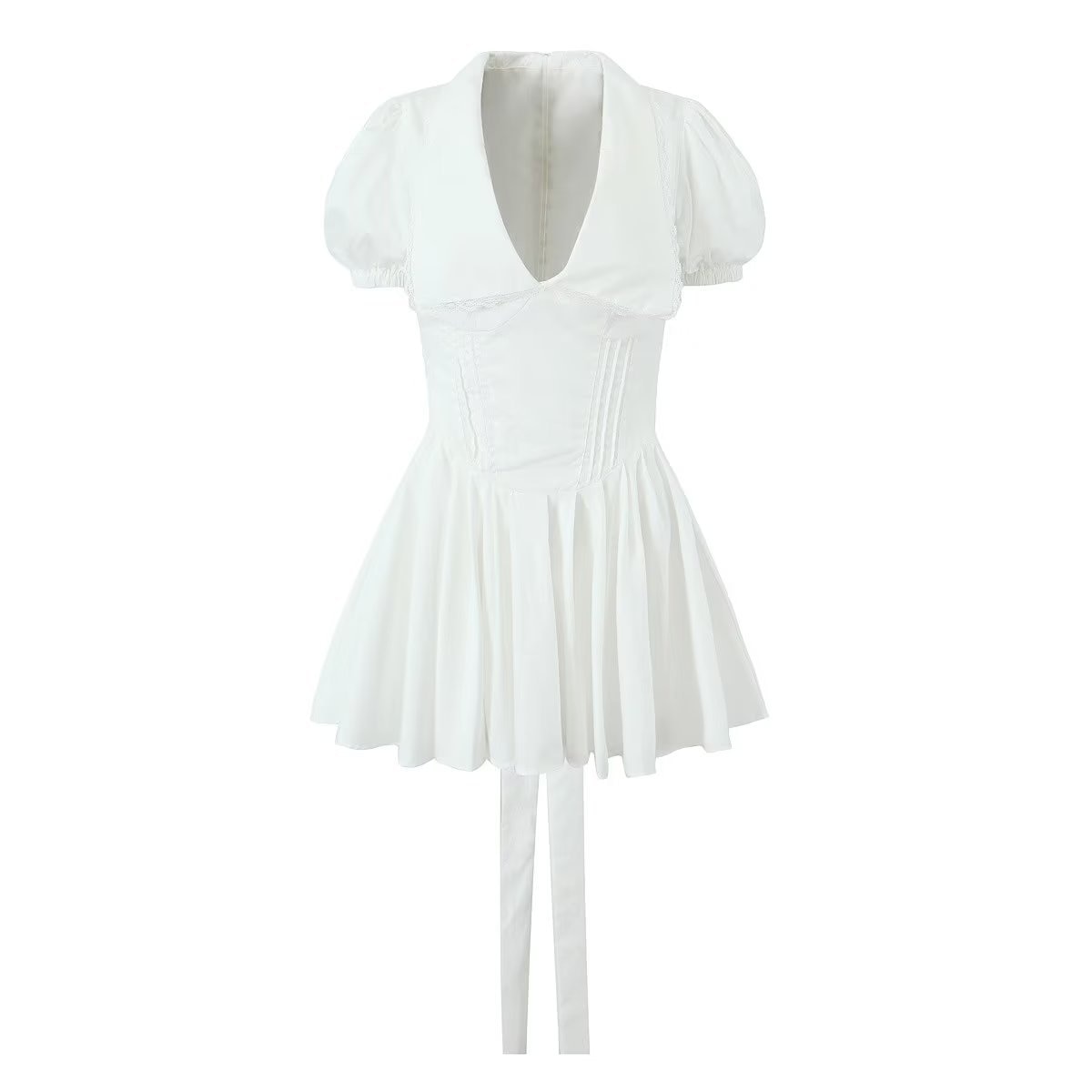 VESTIDO MINI BLANCO SADAKO CON CUELLO Y LAZO