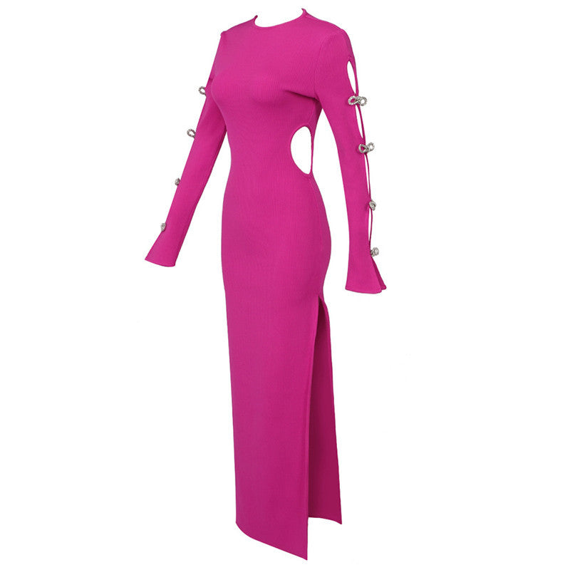 ROILYN PINK HOLLOW OUT KLEID mit KRISTALLSCHLEIFEN