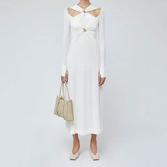 WHITE LONG SLEEE MAXI DRESS