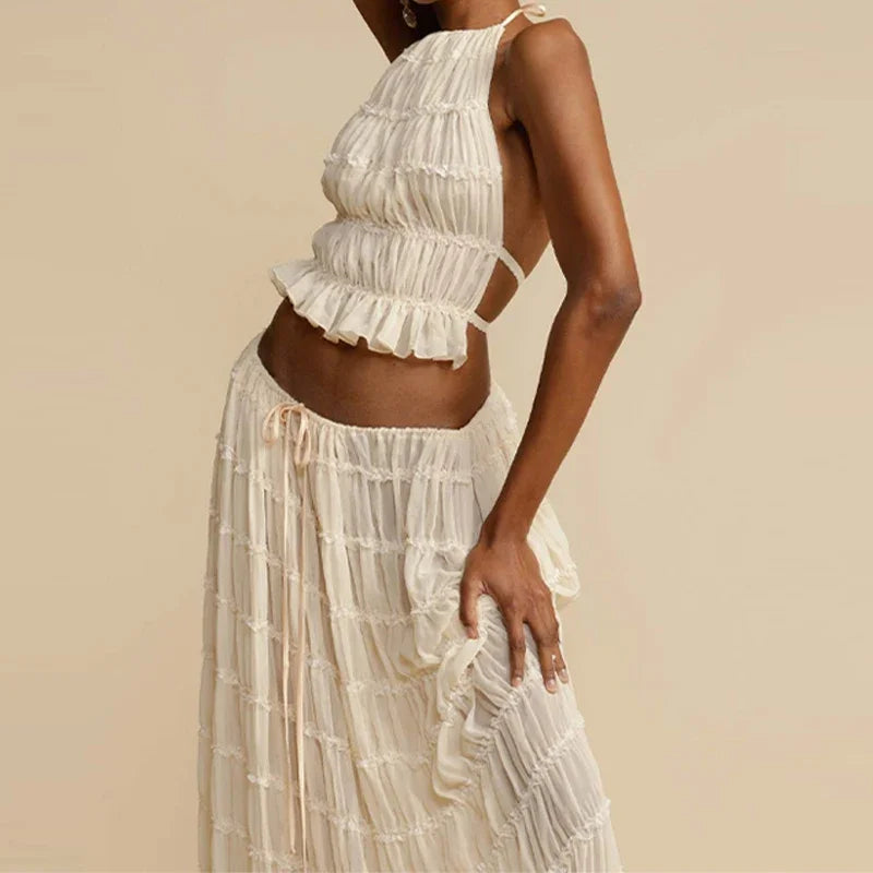 SLAVA PLEATED CROP TOP and LONG SKIRT SET