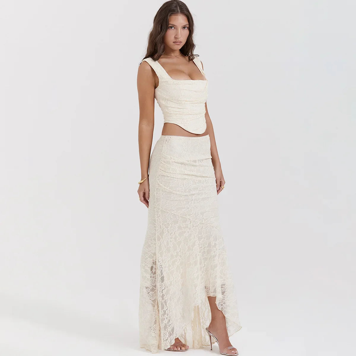 LACE UP CROP TOP and MAXI SKIRT SET