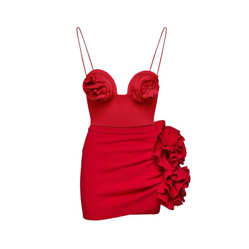 HANNA RED Bodysuit and SKIRT with ROSE BOWS 2 PIECE SET