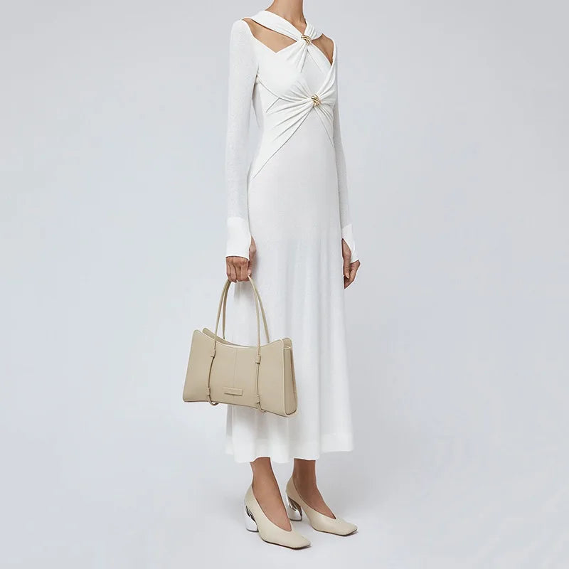 WHITE LONG SLEEE MAXI DRESS