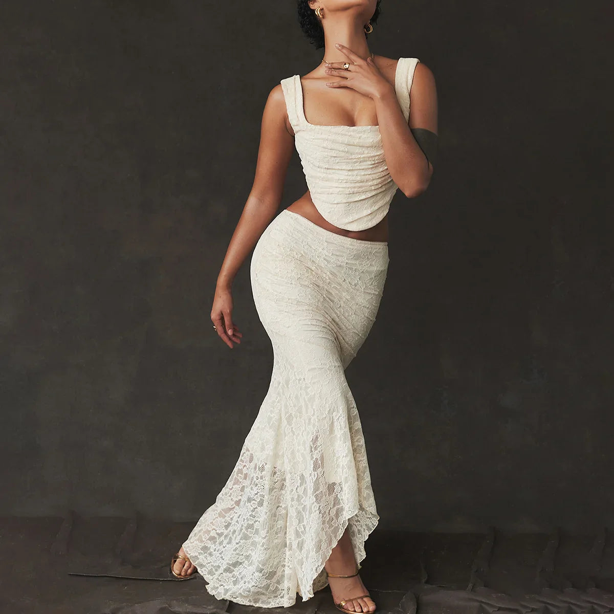 LACE UP CROP TOP and MAXI SKIRT SET