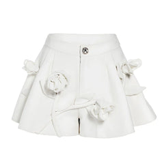 WHITE HIGH WaistED SHORTS with FlowerS