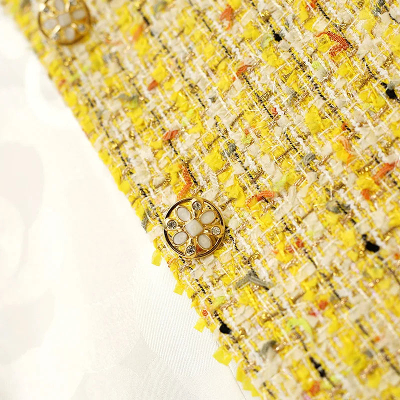 Yellow Luxury Woven Tweed Coat - Small Fragrance Jacket