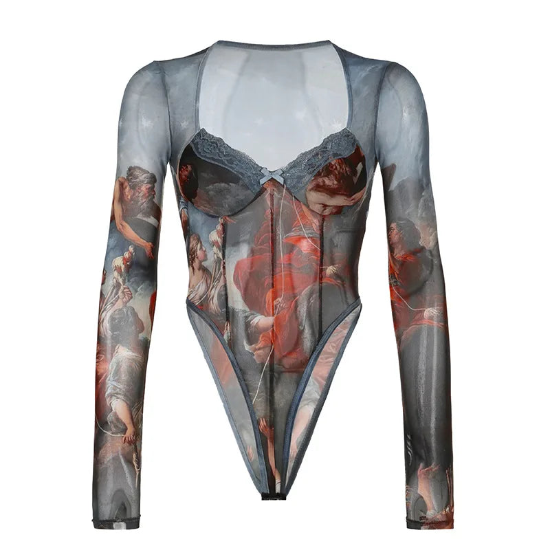 MORY Mesh-Bodysuit mit Print