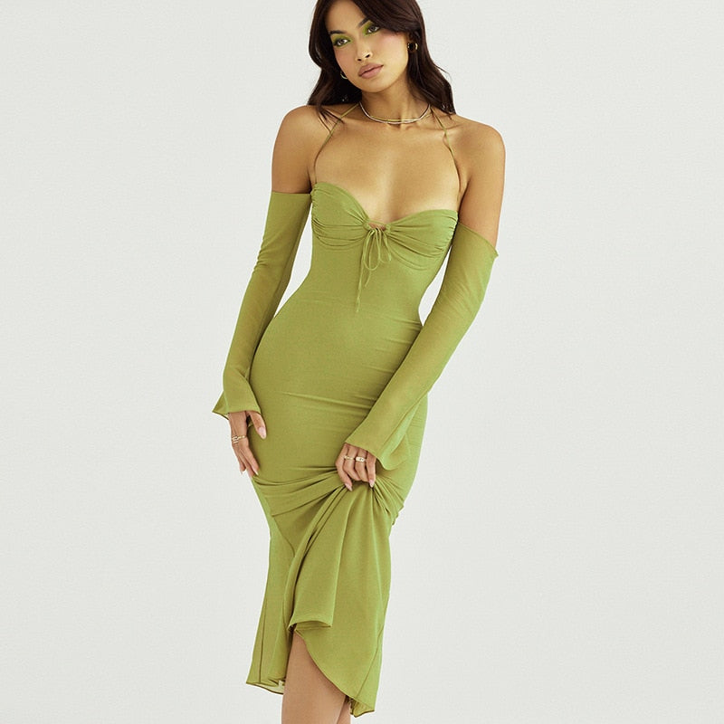 EGYTH LONG SLEEVE STRAPS MIDI DRESS