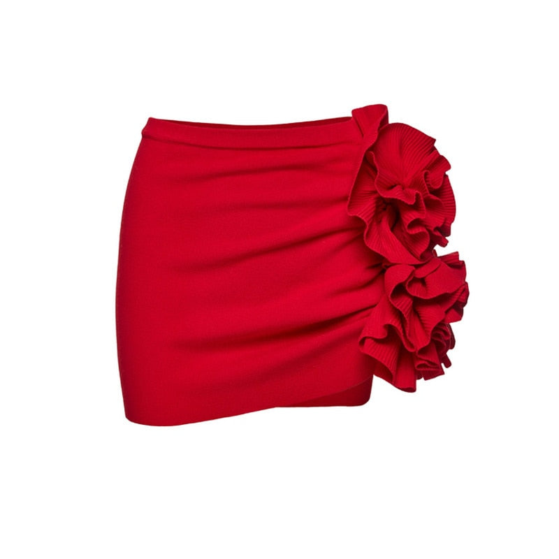 HANNA RED Bodysuit and SKIRT with ROSE BOWS 2 PIECE SET