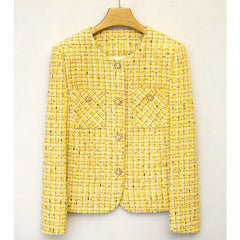 Yellow Luxury Woven Tweed Coat - Small Fragrance Jacket