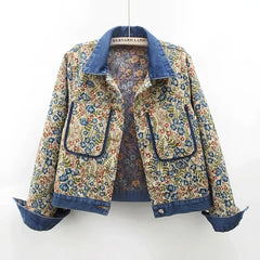 Vintage Jacquard Embroidery Denim Jacket for Women