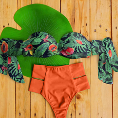 contrast print split bikini