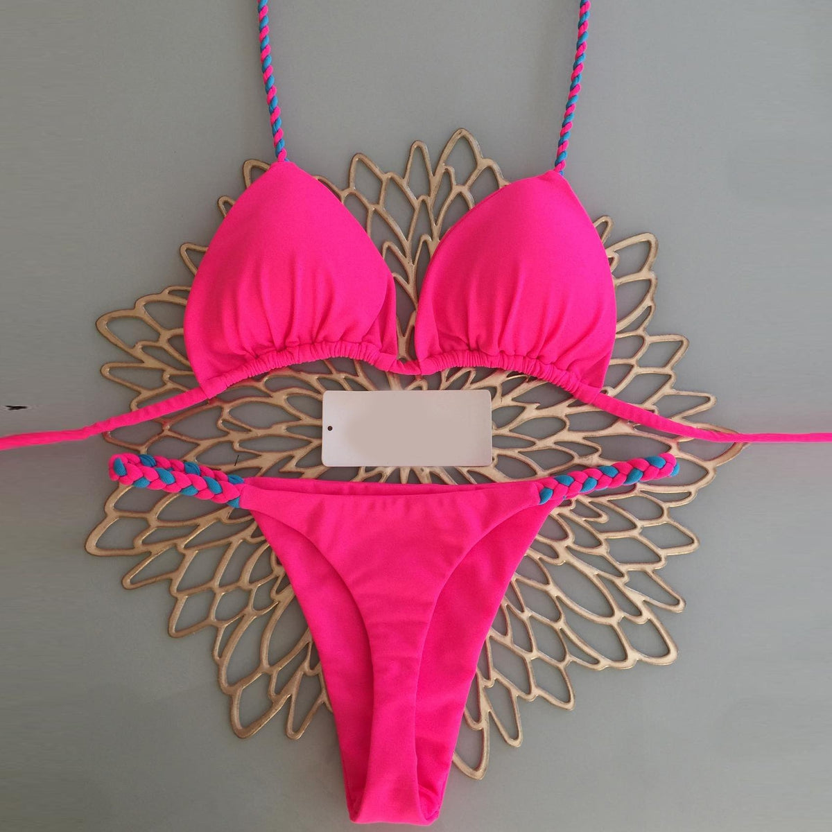 Bikini de tirantes de color sólido 