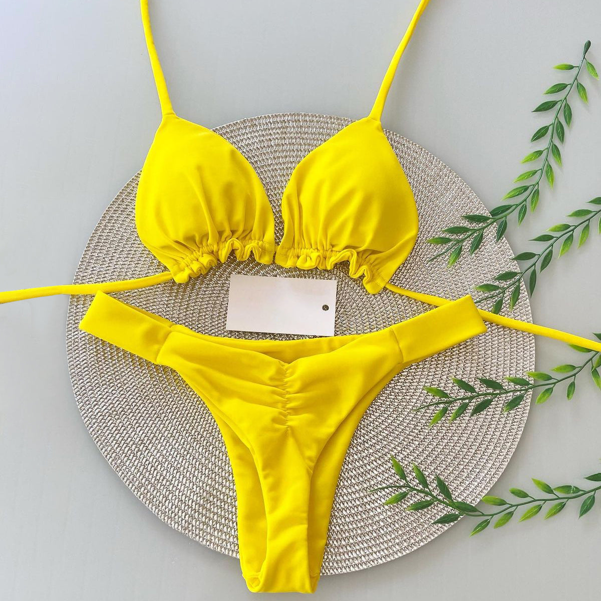 Bikini dividido con tirantes de color sólido