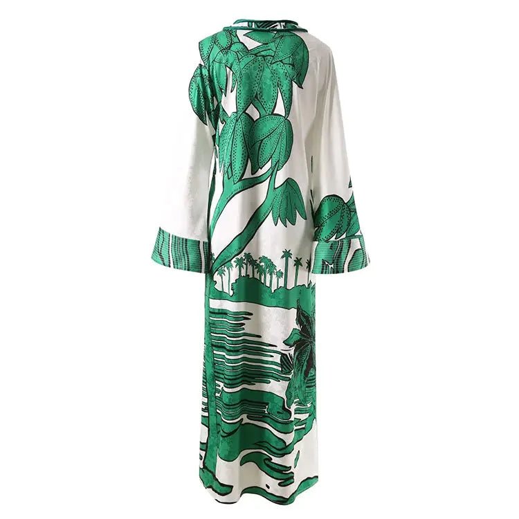 African Floral Print Maxi Dress - Elegant Long Sleeve Caftan Style