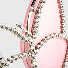 Asymmetric Butterfly Rhinestone Embellished Satin Clutch Bag - Pink