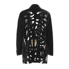 Asymmetric Laser Cutout Lapel Collar Single Breasted Oversized Blazer