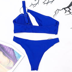 Asymmetric O Ring One Shoulder Cutout Cheeky Brazilian Two Piece Bikini Swimsuit