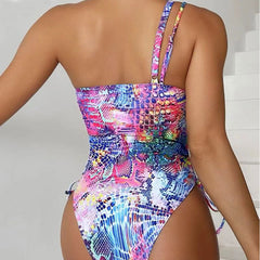 Asymmetric One Shoulder Drawstring Cutout Brazilian One Piece Swimsuit